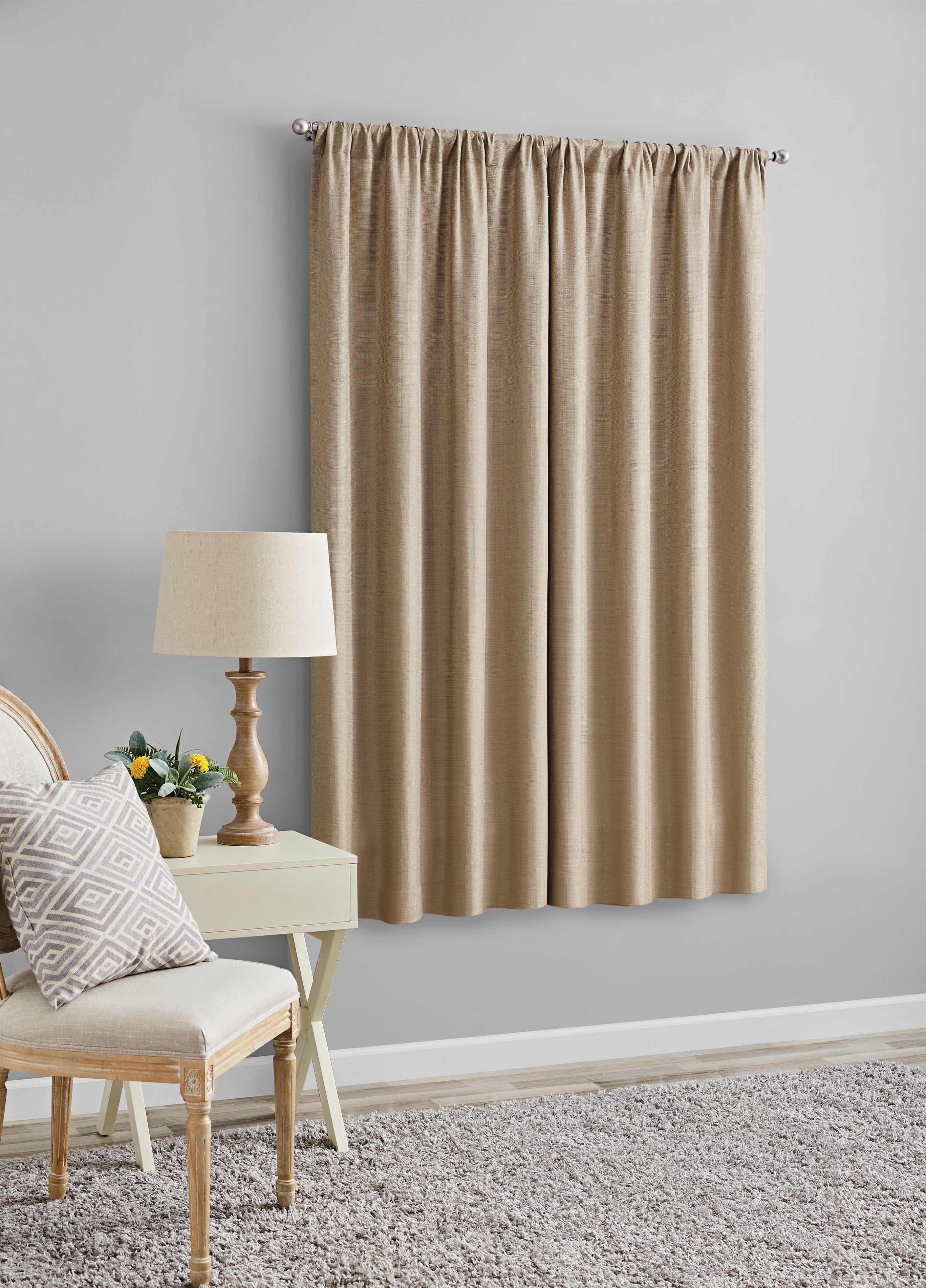 (2 pack) Mainstays Southport Light Filtering Rod Pocket Textured Curtain Panel, Set of 2, Beige, 40” W x 63” L
