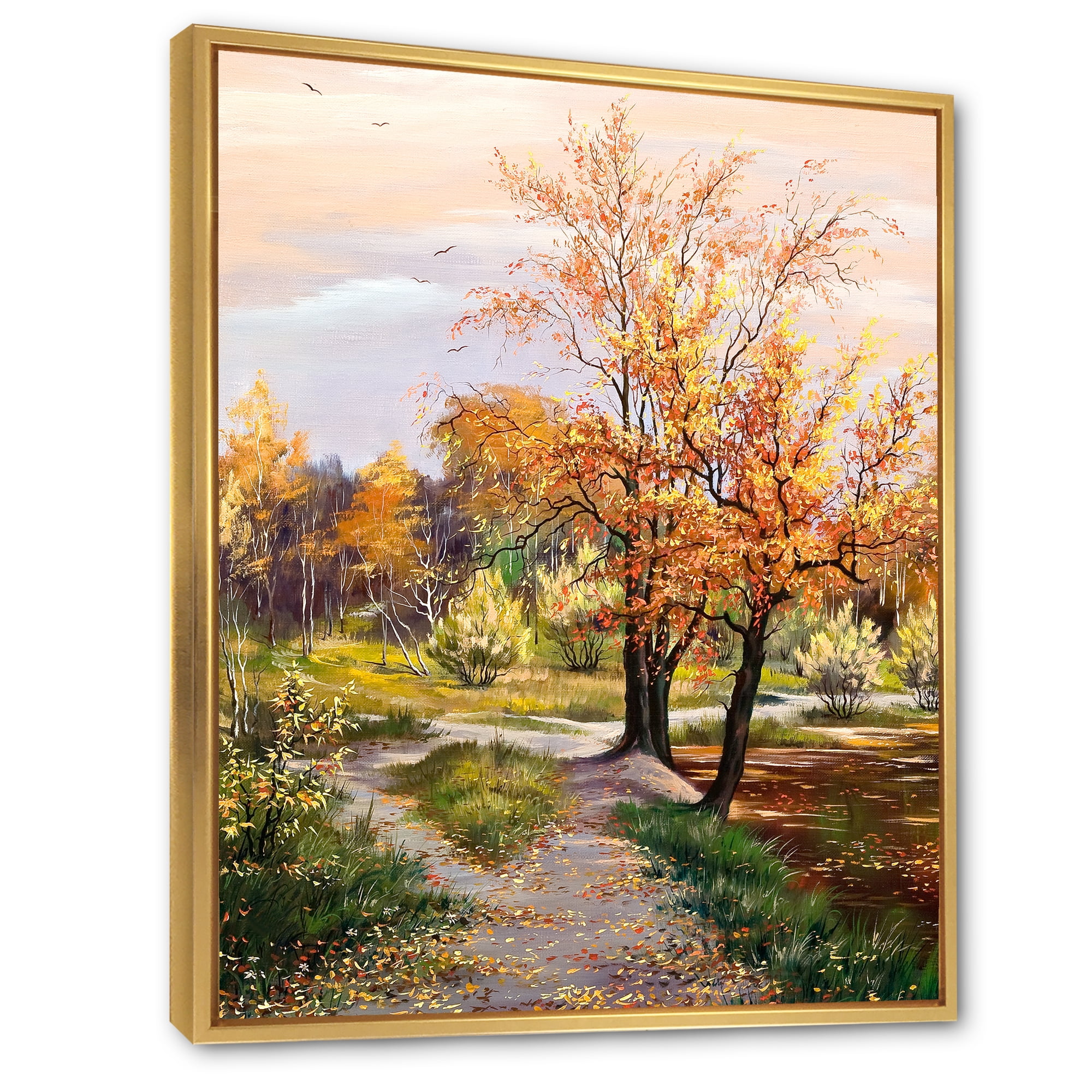 Designart 'The Orange Woods Along River' Country Framed Canvas Wall Art Print