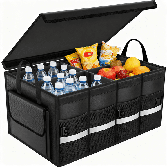 Car Trunk Organizer, Foldable Trunk Organizer Waterproof Car Storage Organizer with 4 Mesh Pockets, Non Slip Bottom for SUV/Truck/Sedan/Camping/Road Trip