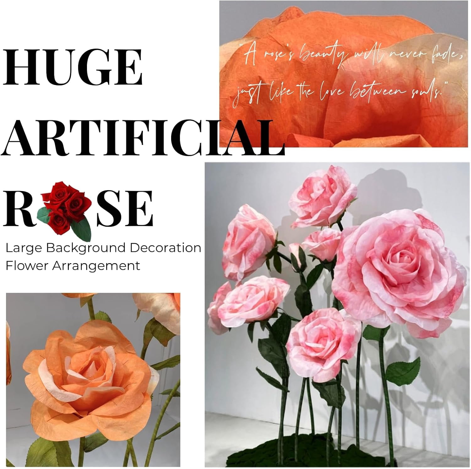 Louis Garden 5.9’ Rose Artificial Flower Set Party Backdrop Giant Flowers for Decoration, Pink