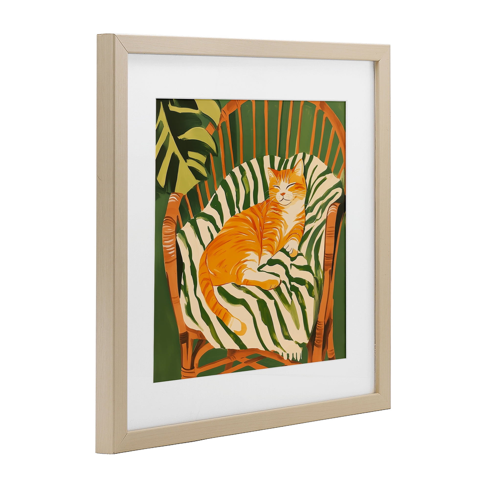 Stupell Industries Orange Cat in Rattan Chair Birch Framed Print Under Glass, design by Walker Noble