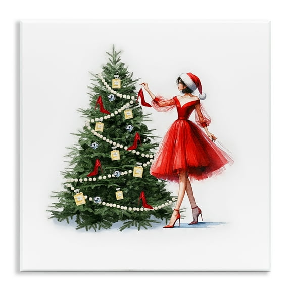 Stupell Industries Holiday Tree Glam Accessories Holiday Painting Unframed Art Prints Wall Art, 12 x 12