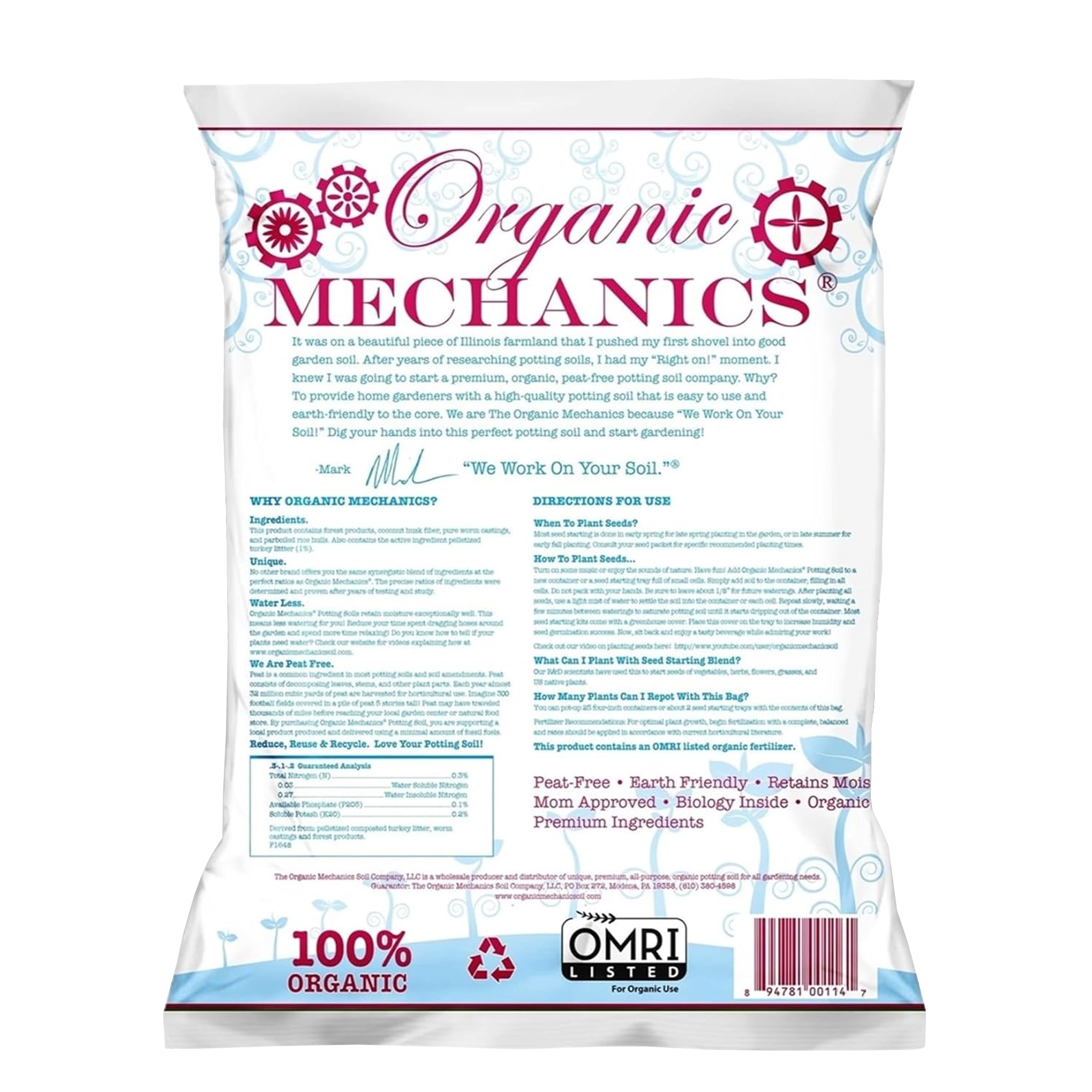 Organic Mechanics Seed Starting Blend Potting Soil, 16qt