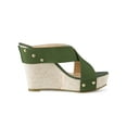 thumbnail image 3 of BLISSFUL STEP Women's Shoes Wedge Open Toe Crisscross Straps Linen Platform Sandals Dark Green 10, 3 of 7