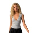 thumbnail image 1 of Camisetas sin mangas de verano para mujer, con estampado de lunares a la moda o color liso, corte ajustado, escote en V profundo, ideales para salir., 1 of 8
