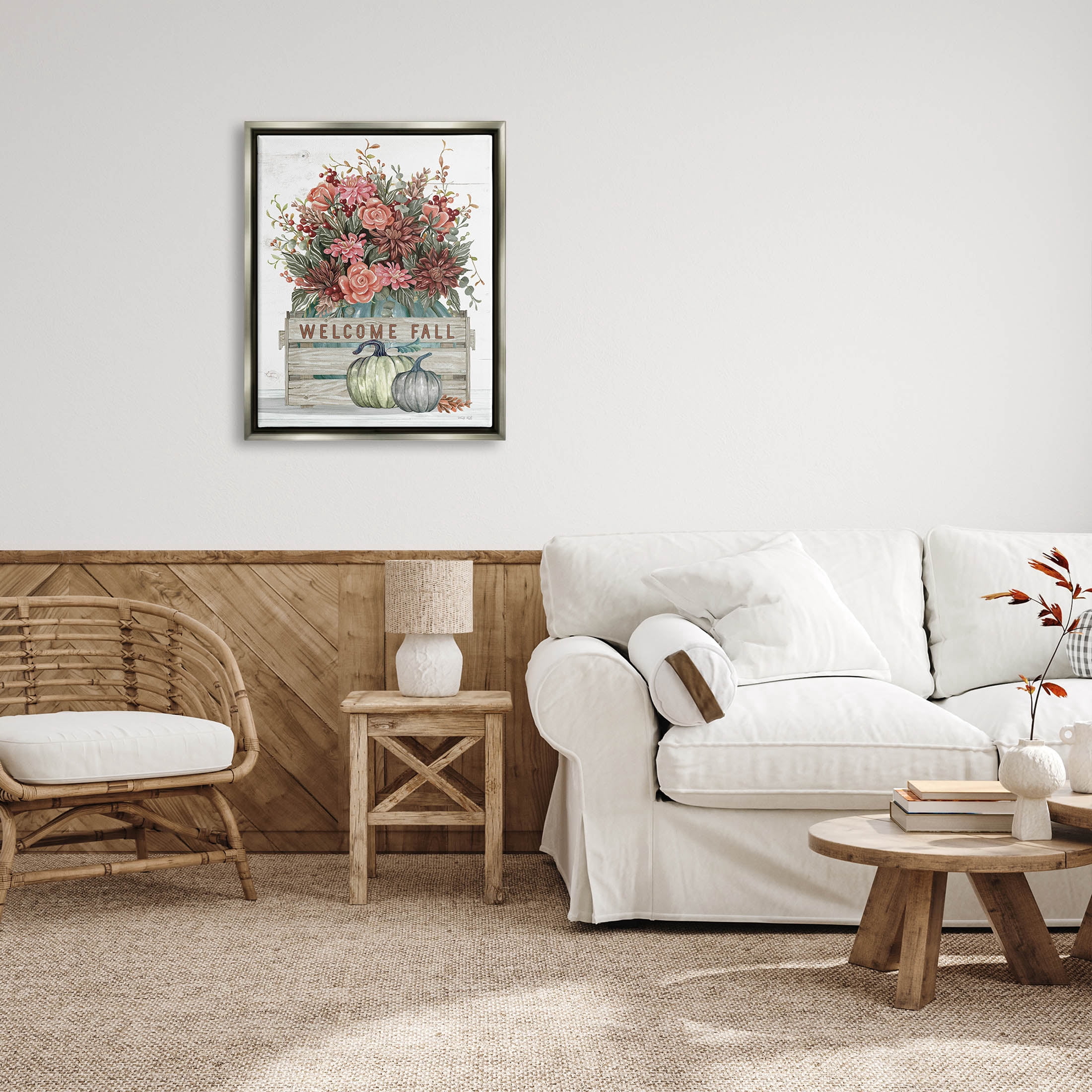 Welcome Fall Seasonal Blooms Holiday Graphic Art Luster Gray Framed Art Print Wall Art