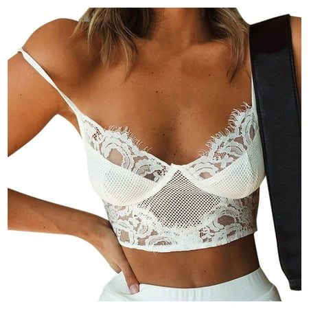 

wendunide underwear women Women Plus Size Vest Crop Wireless Bra Lingerie y V-Neck Underwear Camisole White L