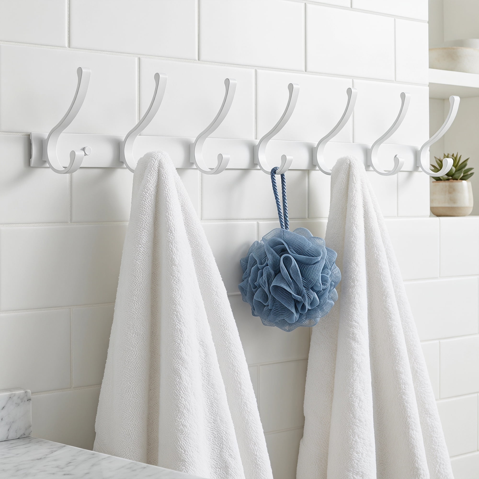 Unique Bargains Coat Rack Wall Mount,Hat Rack for Entryway and Bedroom White 7 Hooks