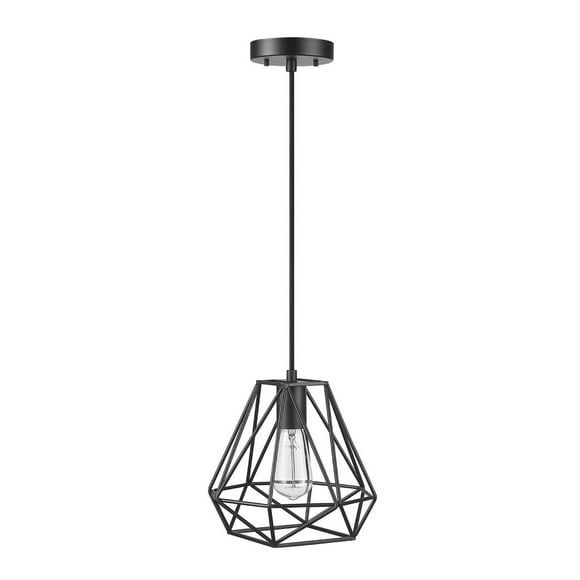 Dawson 1-Light Pendant Lighting, Matte Black, Black Braided Fabric Designer Hanging Cord