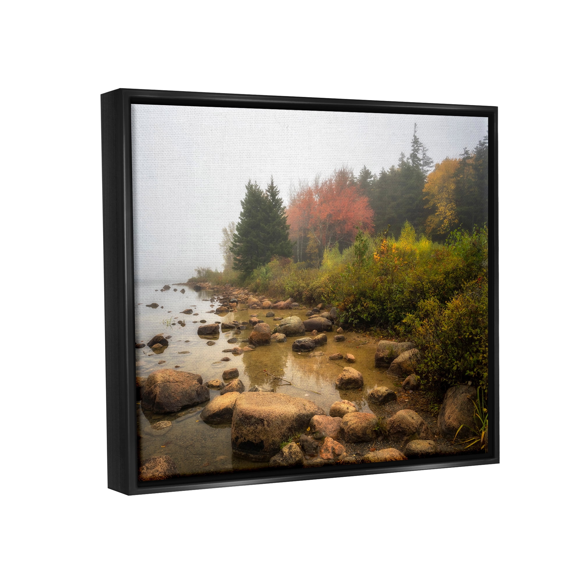 Stupell Industries Rocky Shore Woodland Foliage Coastal Photography Black Floater Framed Art Print Wall Art