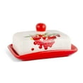 thumbnail image 3 of STP GOODS Red Viburnum Ceramic Butter Dish with Lid 6.7x5.1x2.2" (17x13x5.5 cm) Butter Holder Keeper Storage Container Butter Container for Countertop and Fridge, Red and White, 3 of 5