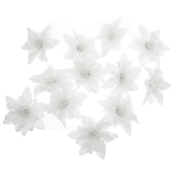 TEHAUX 12Pcs White Poinsettia Artificial Flowers Christmas Tree Decorations Holiday Floral Ornaments