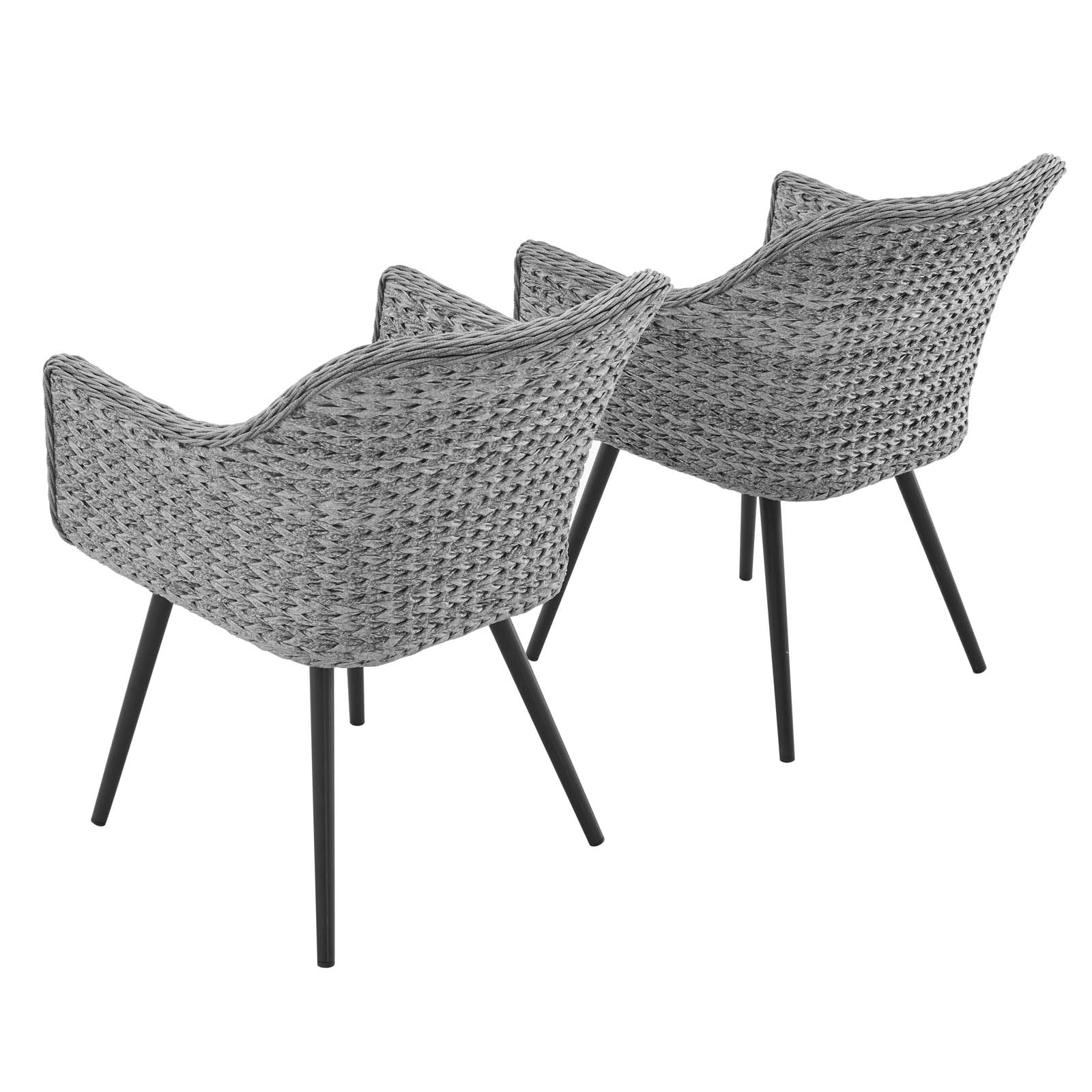 Modern Contemporary Urban Design Outdoor Patio Balcony Garden Furniture Lounge Chair Armchair, Set of Two, Rattan Wicker, Grey Gray - image 3 of 6