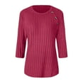 thumbnail image 5 of Chandails d'Automne Grande Taille pour Femmes Automne et Hiver Couleur Unie Col Rond Bas Rayé Ample Décontracté Manches Trois-Quarts, 5 of 5