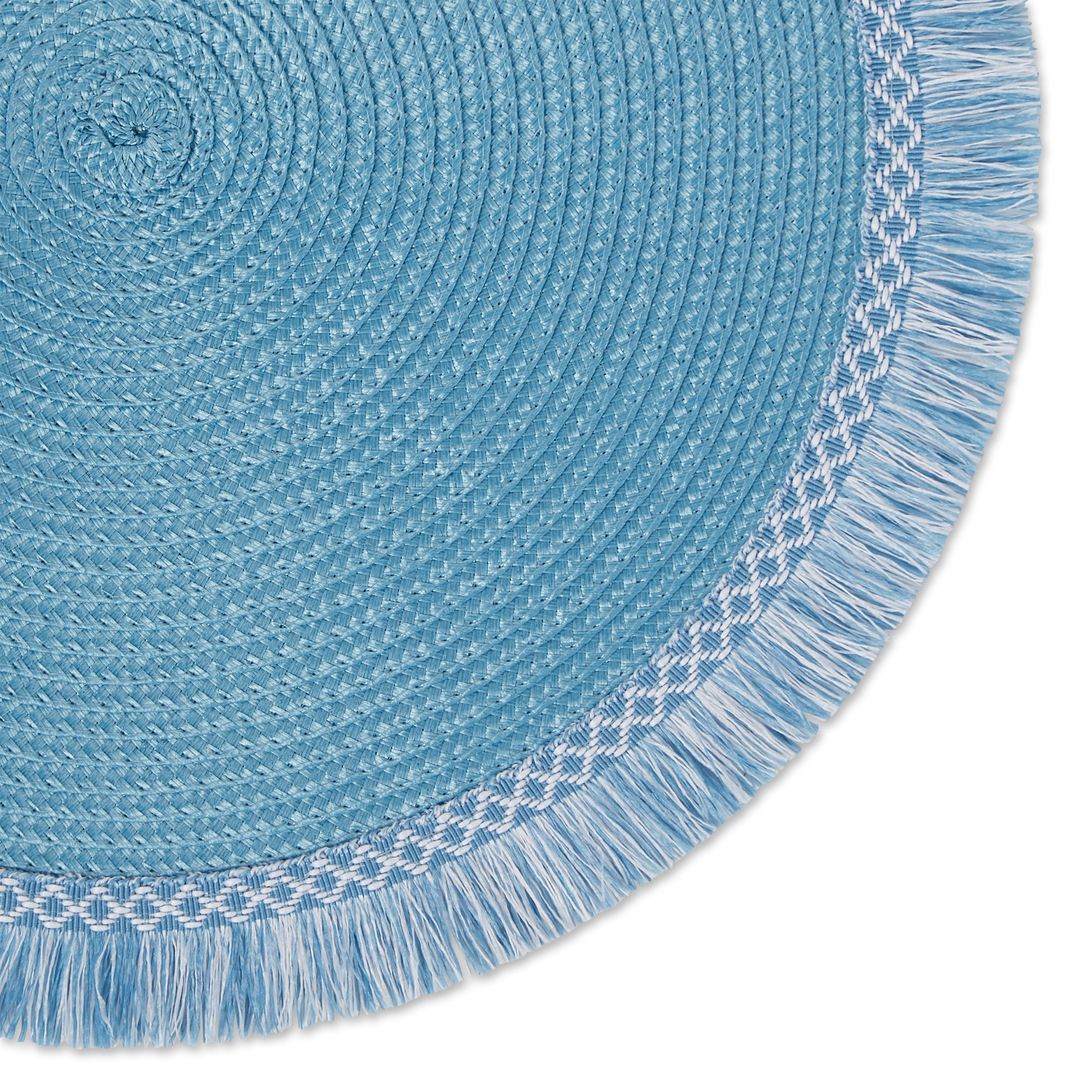 Storm Blue Round Fringed Placemat Set of 6