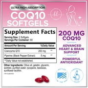 Coenzyme Q10 200mg per Serving Supplement - Ultra High Absorption, Antioxidant for Heart Health & Energy Production Support - CoQ10 (Ubiquinone) Co Q 10 Supplement & Vitamins 100mg Each, 120 Softgels
