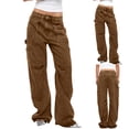 thumbnail image 7 of Lovskoo Women's Wide Leg Cargo Jeans Solid Color Low Waist Denim Jeans Casual Cargo Pants Pockets Trousers Streetwear Brown L, 7 of 7