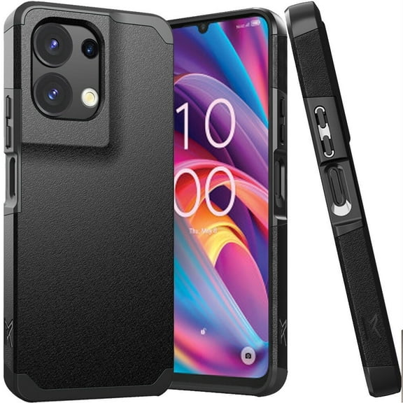 For TCL K33 5G T513V Shockproof Hybrid Cell Phone Cover Case   Tempered Glass - MK MK Black