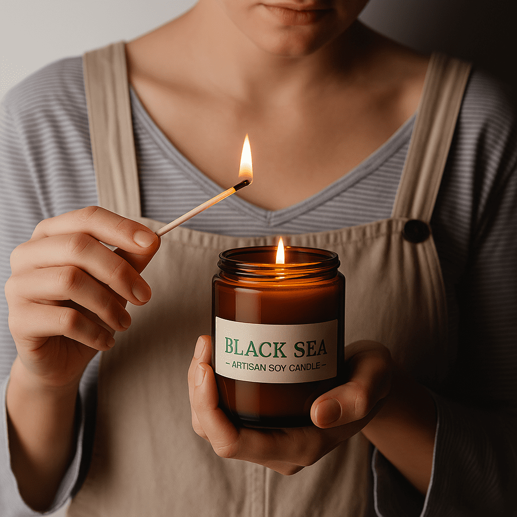 Nature Skin Shop Black Sea Soy Candle – Clean-Burning Cotton Wick Candle with Deep Ocean & Amber Notes – 8 oz Jar – Modern Botanical Home Fragrance
