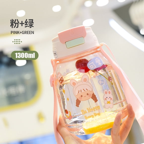 Portable Children's Cartoon Water Bottle Large Capacity Sports Cup with Straw Women's Plastic Students Bottles Wholesale Items