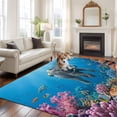 thumbnail image 3 of Funny Elephants Diving Washable Living Room Rugs 5'x8', Seafloor Corals Fish Oceans Modern Low Pile Throw Large Area Rug Non-Slip Sturdy Edge Binding Carpet for Living Room Kitchen Office, 3 of 9