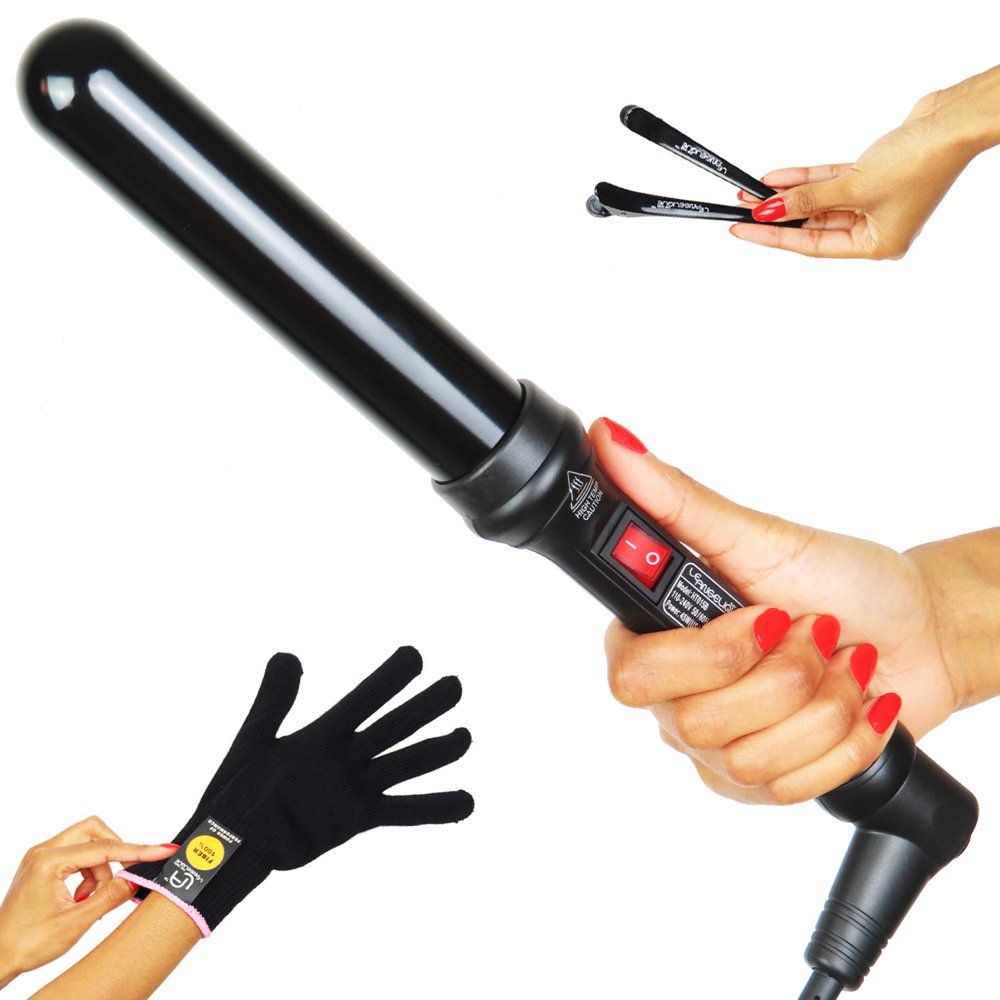 Le Angelique 1.25 Inch Large Barrel Ceramic Curling Wand for Long Hair & Big Beach Waves Curls