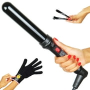 Le Angelique 1.25 Inch Large Barrel Ceramic Curling Wand for Long Hair & Big Beach Waves Curls - 32 mm Professional Thick Wide Curler Iron with Glove And 2 Clips, 450F Instant Heat, Dual Voltage Black