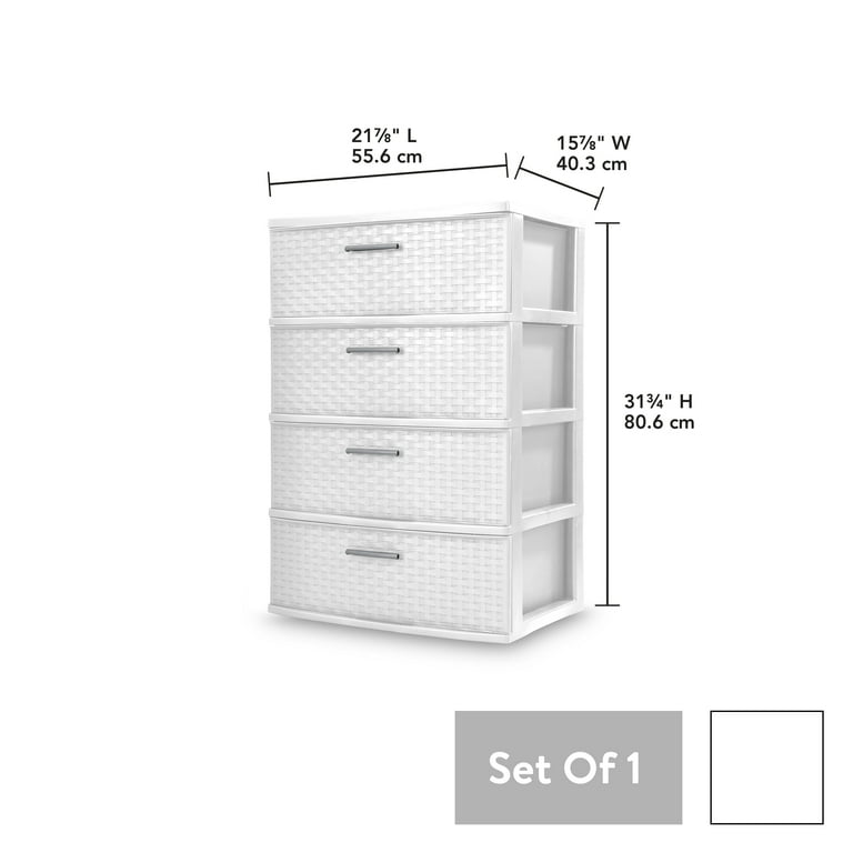 Sterilite 4 drawer white plastic storage organizer cabinet wide weave tower dresser 25408001 deals