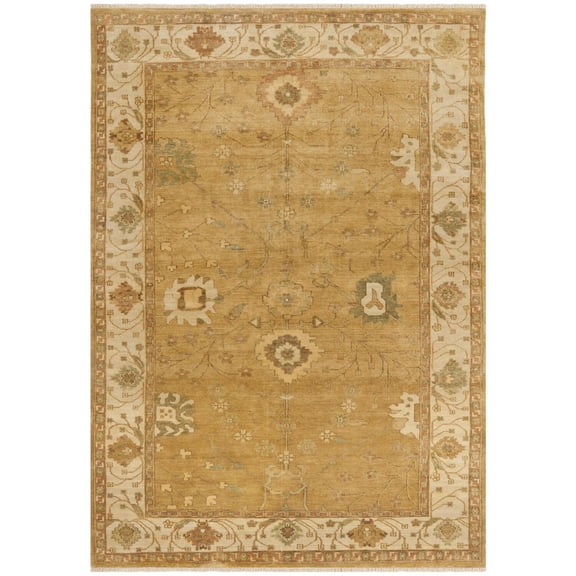 Safavieh Couture Hand-knotted Oushak Abbie Traditional Oriental Wool Rug with Fringe Gold/Ivory 6' x 9' 6' x 9' Living Room, Bedroom, Dining Room