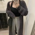 thumbnail image 4 of Women Sweater Coat Collarless Batwing Long Sleeve Solid Color Knitting Cardigan Open Front Mid-length Knitwear, 4 of 7