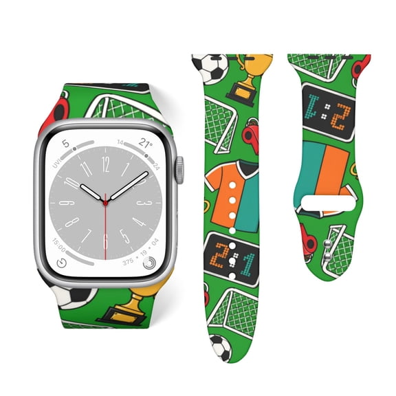 Soccer Field Icon Pattern Soft Silicone Sport Band 38mm40mm Wristband for Apple Watch, Waterproof Buckle Strap for Series 9/8/7/6/SE/Ultra