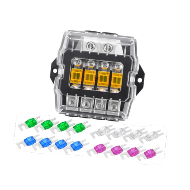 Bunblic Fused Distribution Block Car Audio UTV Car RV Stereo Amp Replaces with Fuses 2 In 4 Out