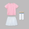 thumbnail image 2 of AHTJRT Girls 3 Pieces Outfit Solid Short Sleeve Tshirt and Elastic Skirt Skorts and Stockings Set Fashion Spring Summer Sweatsuits Pink 5-6 Years, 2 of 4