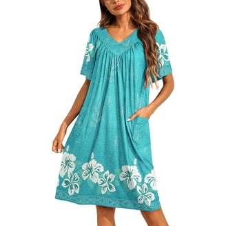 Casual Nights Women's Summer Cotton House Dress with Pockets, Plus Size,  Short Sleeve Snap Front Woven Duster Lounger