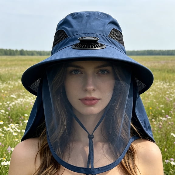 Luckky Solar Powered Fan Sun Hat with Wide Brim & Mesh Breathable Design,Adjustable UV Protection Outdoor Sun Hat for Men Women,Cooling Fan Hat for Fishing Gardening Hiking Camping Beach Travel