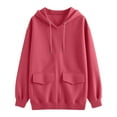 thumbnail image 5 of Womens Drawstring Hooded Sweatshirts, Long Sleeve Pullover for Women Fall Fashion Loose Fit Solid Color Crewneck Hoodies with Pockets, 5 of 6