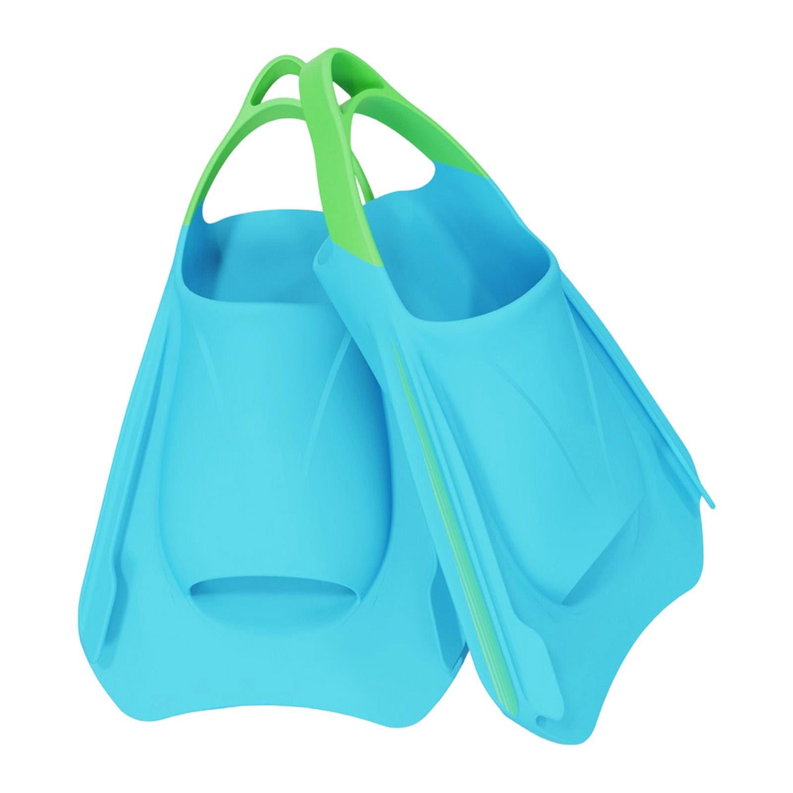DimyFew 2Pcs Short Flippers Practice Summer Beach Swimming Travel Swim Training Fins S Blue