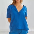 thumbnail image 2 of Plus Size V Neck Blouse Tops for Women Comfy Short Sleeve Summer T Shirt Textured Oversize Loungewear for City Walk, 2 of 5