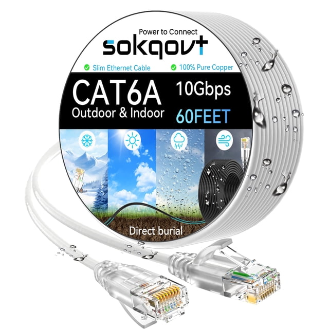 Cable Ethernet Sokqovt Cat6a 18m para exteriores e interiores 10G 550 MHz
