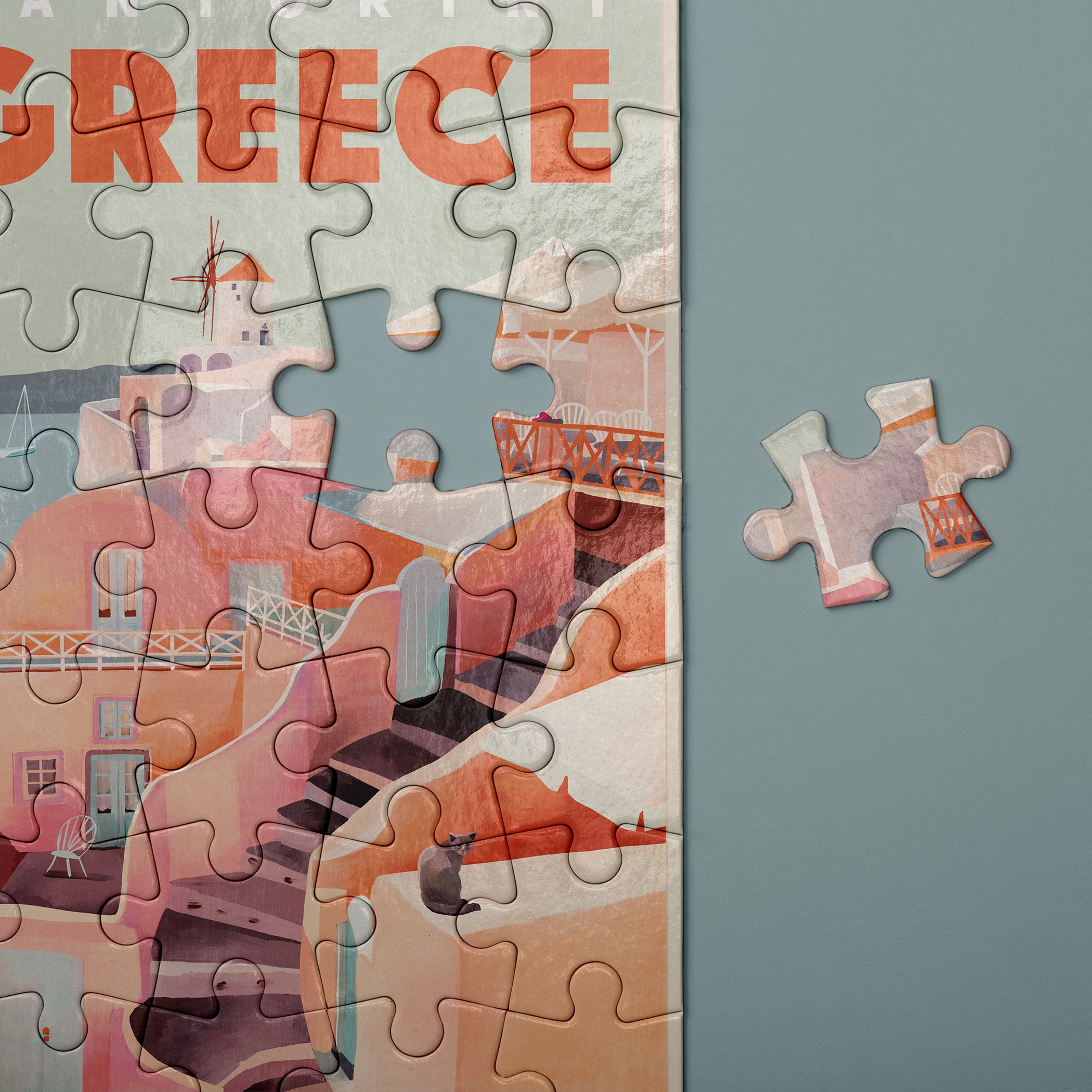 Greece Pink Sky Puzzle 1000 Piece Cylinder Puzzle Tube Gift Jigsaw Puzzle