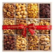 Gourmet Nut Gift Basket in Wooden Tray + Red Ribbon (12 Piece Assortment) -Birthday Care Package Variety, Healthy Food Kosher Snack Box for Mom, Women, Men, Adults