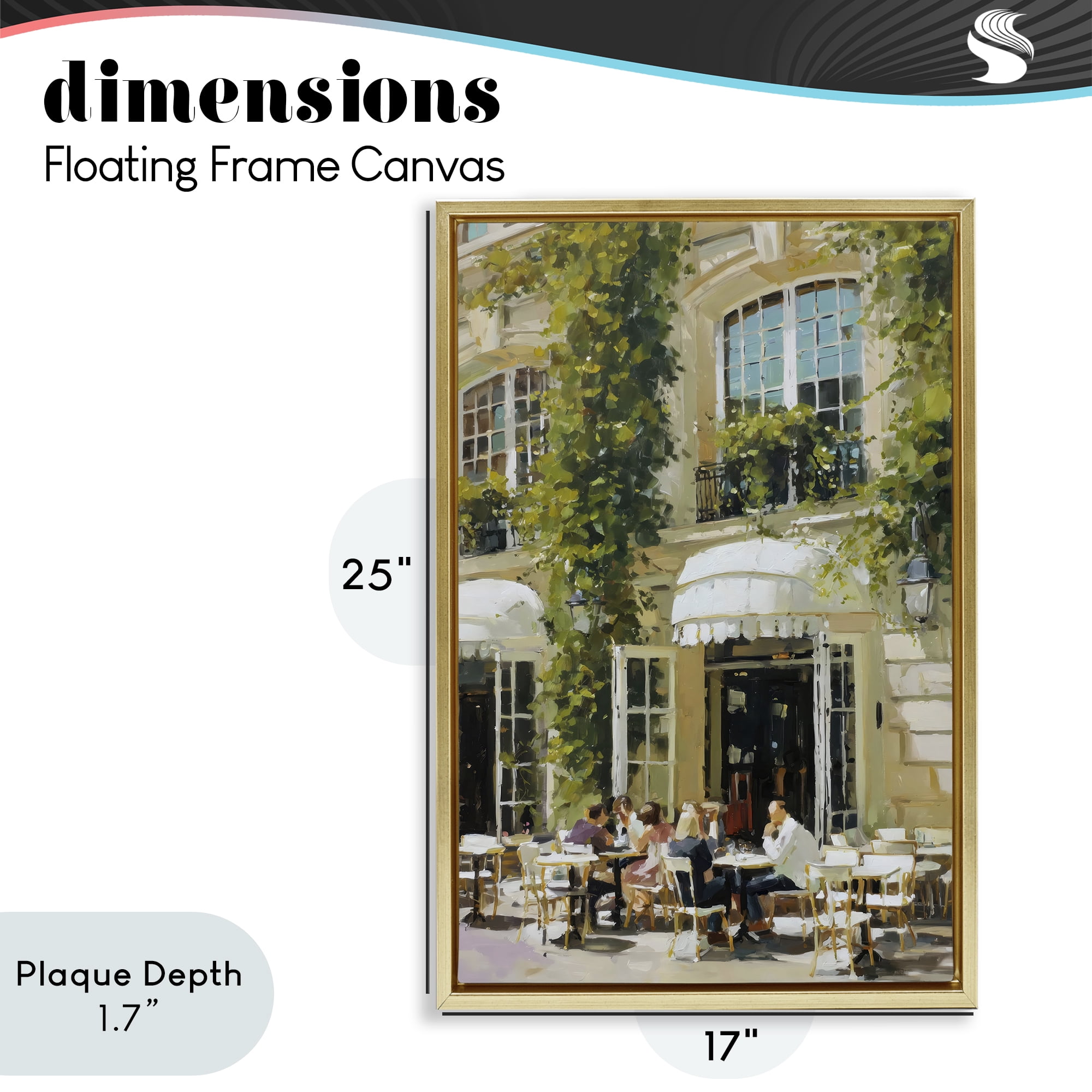 Stupell Industries Cafe Terrace with Ivy Gold Framed Floater Canvas Wall Art, design by Petal Prints Design