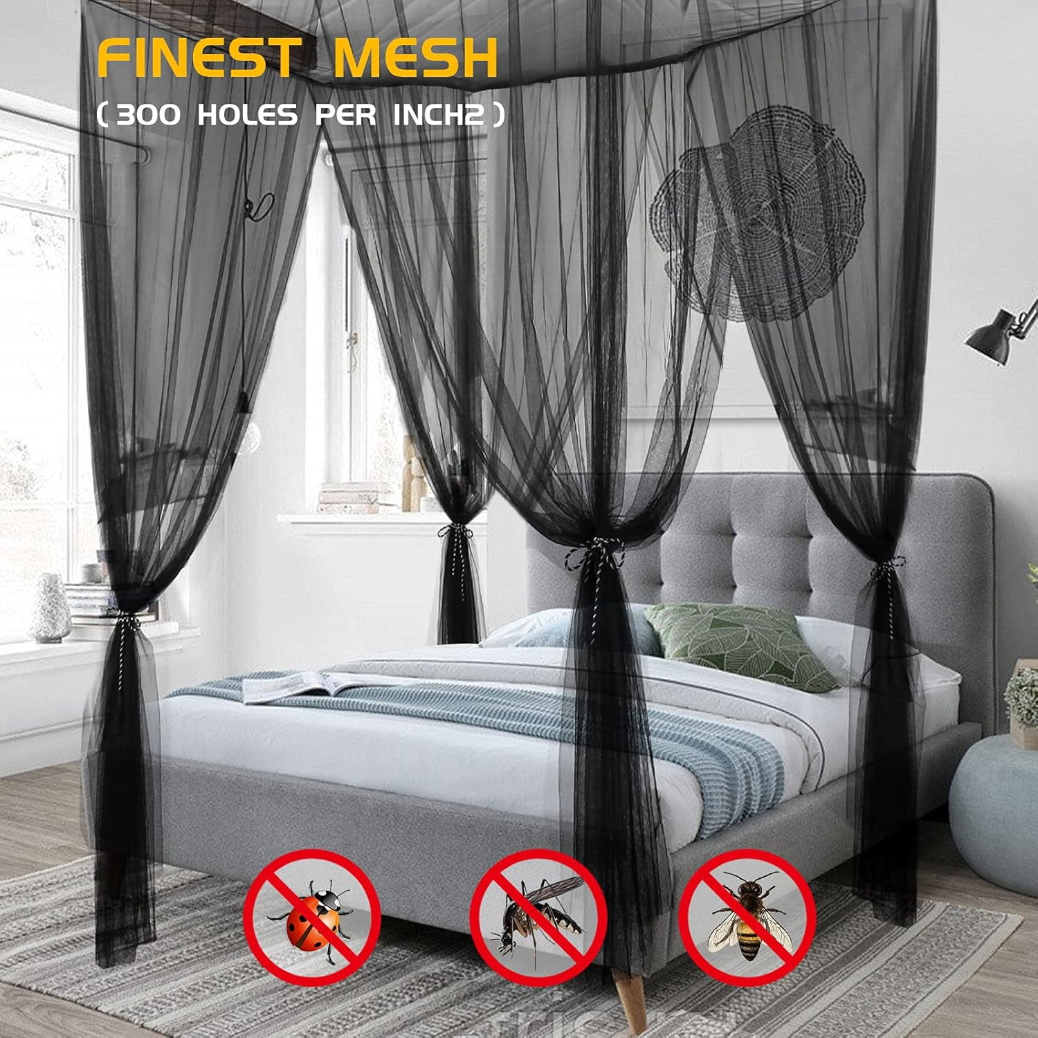 CAILDANL Mosquito Net Bed Canopy for Girls,King Canopy Bed Curtains Queen Size from Ceiling,Dome Mosquito Netting Bed Tent Twin Girls Canopy Bed Decor for Baby Crib,Kid Bed and Adult Beds (White)