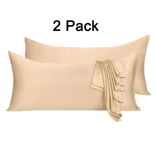2Pack Body Pillow Cover with Zipper Silky Satin Long Pillowcases for Hair & Skin Champagne