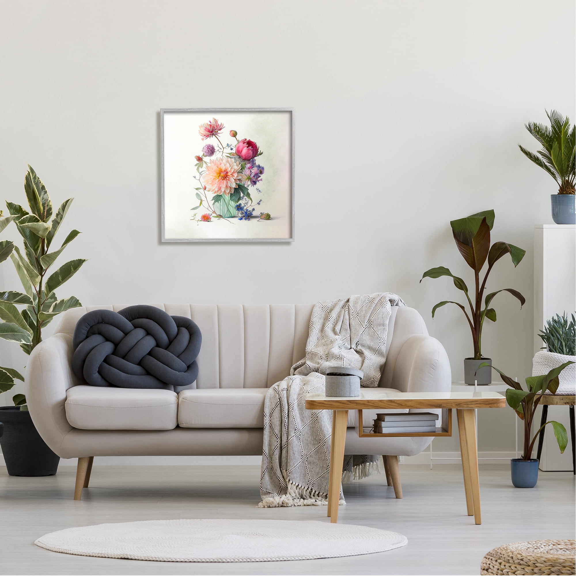 Stupell Industries Mixed Blooms Bouquet Botanical & Floral Painting Gray Framed Art Print Wall Art, 24 x 24
