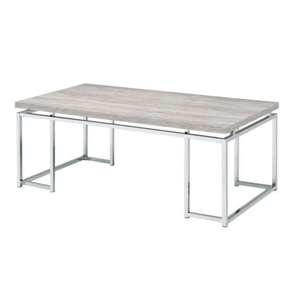 ACME Chafik Rectangular Wooden Coffee Table in Natural Oak and Chrome