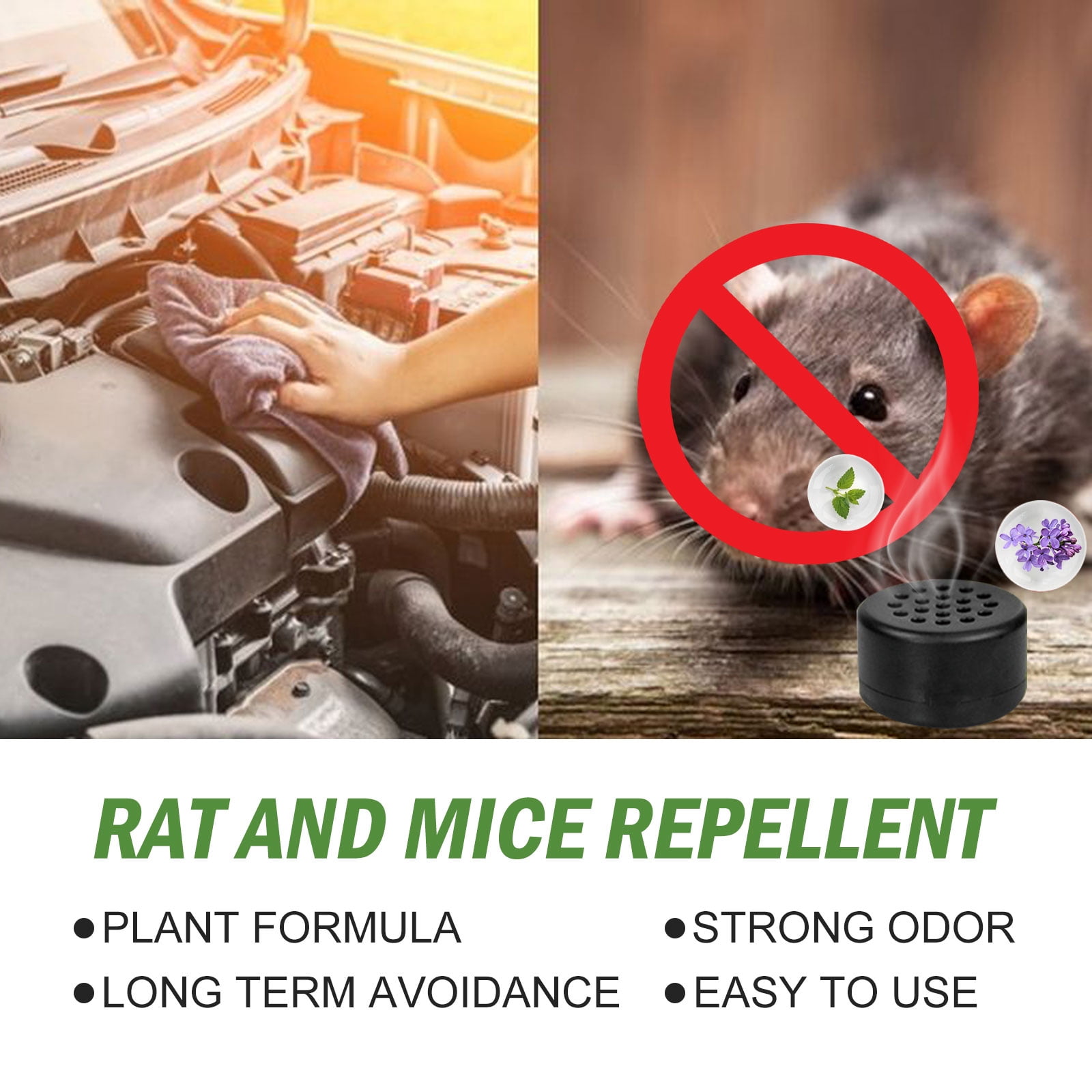 Alvantor Rat and Mouse Rodent Repellent with Peppermint Garlic Chili for Car Engine Home Outdoor Indoor Mice Deterrent, 8pcs