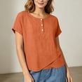 thumbnail image 3 of cocolona Summer Tops for Women Short Sleeve Crew Neck Button Asymmetrical Hem Shirts Dressy Casual Solid Color Blouses, 3 of 6