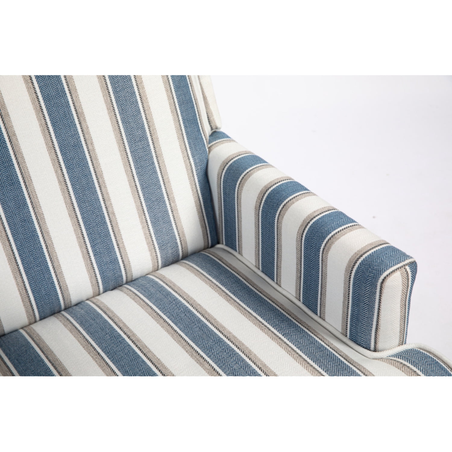 DIANJIE Upholstered Accent Chair, Vintage Armchair with Blue White Striped en Fabric and Nailhead Trim for Living Room