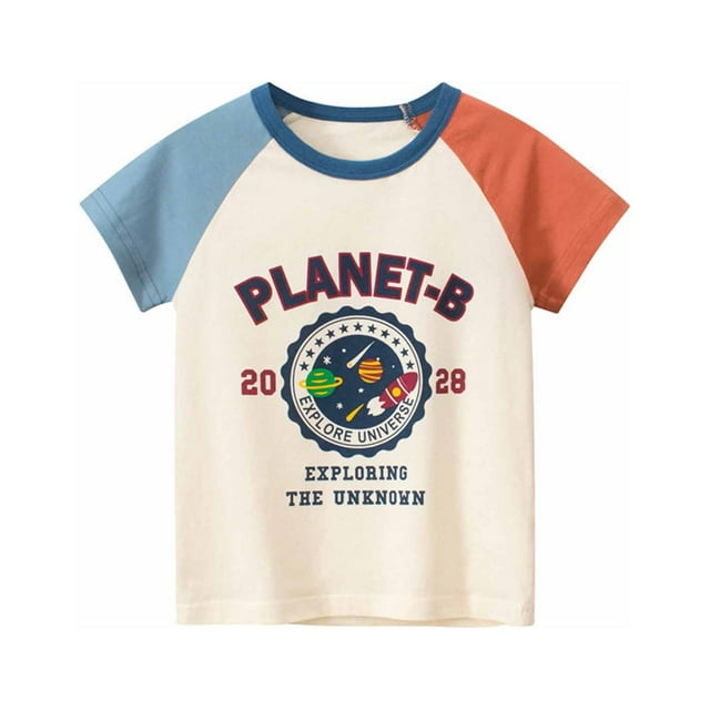 EQWLJWE Hauts d'Été pour Enfants T-shirt à Col Rond Manches Courtes en Coton Mode Imprimé Vélo Anglais